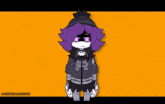 a cartoon drawing of a girl with purple hair and the words megbanned on the bottom right