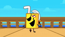 a cartoon character with an x on his face is standing on a boat