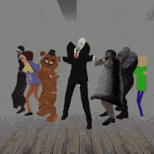 a group of cartoon characters are dancing together including freddy fazbear