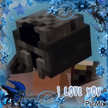 a picture of a minecraft character with the words i love you on it
