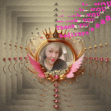 a picture of a woman with a crown and wings is surrounded by words that say thank and clip cut