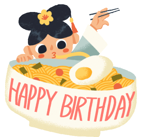 Busy Princess Eats Noodles Out Of A Giant Birthday Bowl Sticker - A Day Withthe Busy Princess Happy Birthday Ramen Stickers