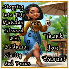 a cartoon of a woman holding a cup that says eoa