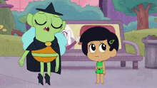 a cartoon of a witch and a little girl