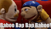 baboo bap bap baboo is written on a picture of two stuffed animals