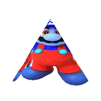 a cartoon character with two faces wearing red overalls and a hat