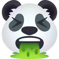 a panda bear with its eyes closed and green liquid coming out of it 's mouth