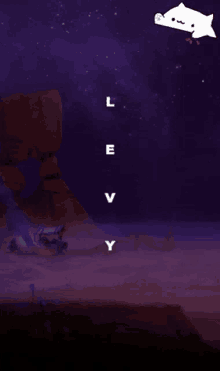 a purple background with the letters l e v and y visible