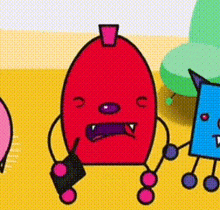 a group of cartoon characters standing next to each other on a yellow surface .