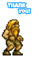 a pixel art drawing of a man carrying a bag with the words thank you above him