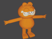 a 3d model of garfield with his arms outstretched and his eyes closed