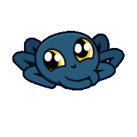 a cartoon drawing of a blue spider with a yellow eye