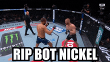 two men are fighting in a boxing ring with the words rip bot nickel below them