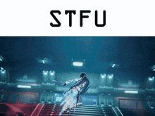 a picture of a person holding a sword and the word stfu