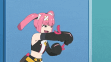 a girl with pink hair and a bandage on her head giving a thumbs up