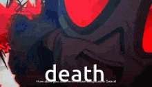 a screenshot of a video game with the word death written in white on a red background .