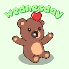 a cartoon of a teddy bear with a heart on its head and the words wednesday below it