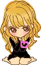 a pixel art drawing of a girl holding a heart .