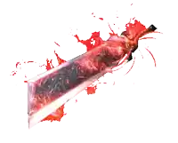 a drawing of a sword with red flames on it