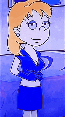 a cartoon girl in a blue top and skirt