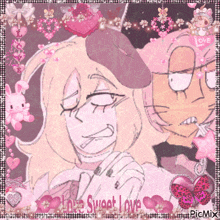 a drawing of a man and a woman with the words " love sweet love " on the bottom