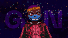 a cartoon character wearing a bandana and a face mask with the word gun behind him
