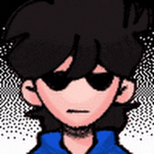 a cartoon of a boy wearing sunglasses and a blue shirt .