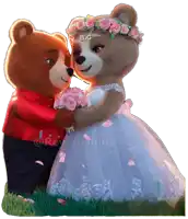 a couple of teddy bears standing next to each other with the letters a and c visible