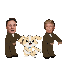 elon musk and donald trump are dancing with a dog