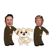 elon musk and donald trump are dancing with a dog