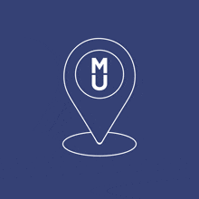 a white pin with the letter m in the center