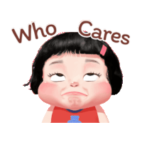a cartoon girl is making a sad face and the words who cares are above her head