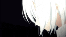 a close up of a person with white hair and a black background