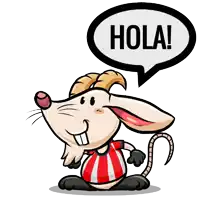 a cartoon mouse with a speech bubble that says hola on it