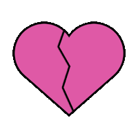 a pink broken heart is split in half with a white line between them .