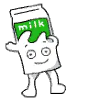 a cartoon drawing of a box of milk with a face and legs .