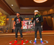 two men standing on a basketball court with one wearing a shirt that says xt on it