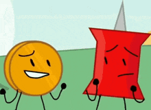 a coin and a pin are standing next to each other in a cartoon