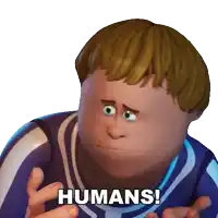 a cartoon character with the words humans written on his face