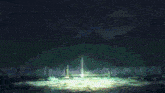 a person is surrounded by green triangles and a green light is coming out of their mouth .