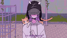 a pixel art drawing of a girl holding a cat