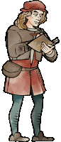 a drawing of a man wearing a red hat holding a book