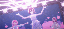 a girl in a white dress is surrounded by other girls