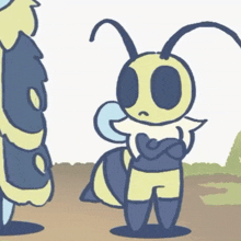 a cartoon of a bee with arms crossed standing next to another bee