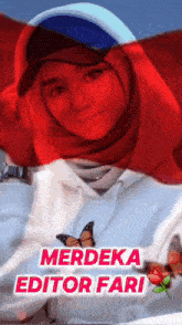 a picture of a girl with the words merdeka editor fari on the bottom of it