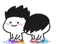 a couple of cartoon characters are standing next to each other and one of them has a pink cheek