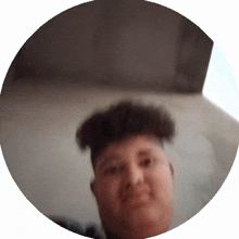 a blurry picture of a man 's face in a circle on a white background
