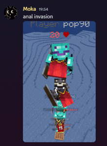 a screenshot of a minecraft game that says " anal invasion player 20 "