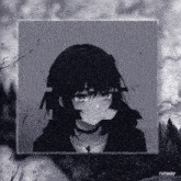 a black and white drawing of a girl with a choker on her neck .