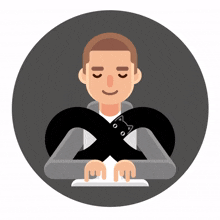 an illustration of a man with a black cat on his shoulder